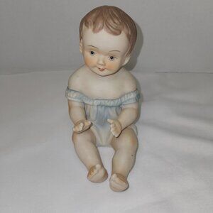 Vintage Andrea By Sadek Piano Baby Bisque Porcelain Boy Sitting 7" H x 5" L